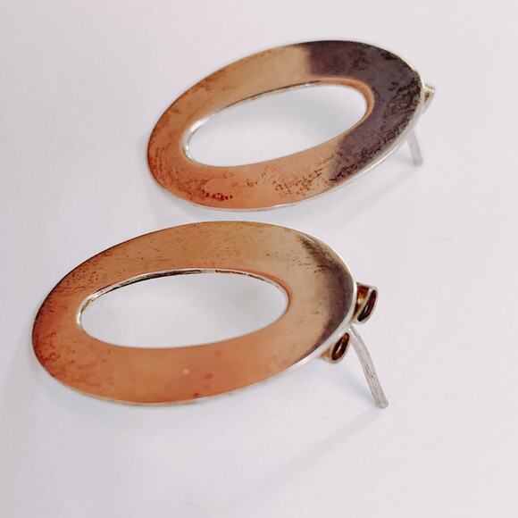 Vintage Sterling Silver 925 Earrings Oval Post Minimalist Y2K 1990s Lightweight - Picture 4 of 11